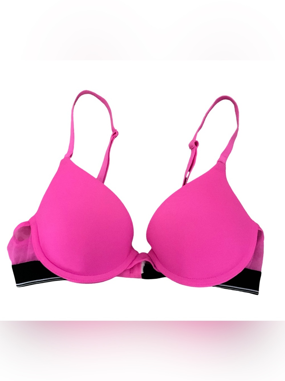 PINK Victoria’s Secret Hot Pink Push Up Bra Black Band 34A